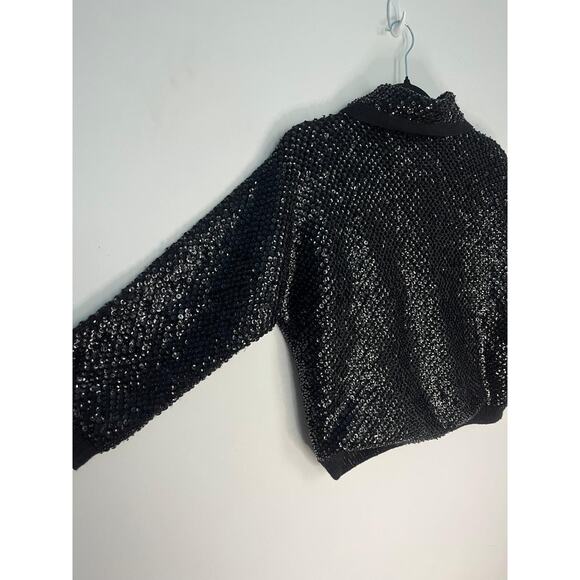 Riviera Sequin Wool Cardigan Sweater Womens‎ 40 Black Vintage Beaded Button Up - Picture 8 of 8